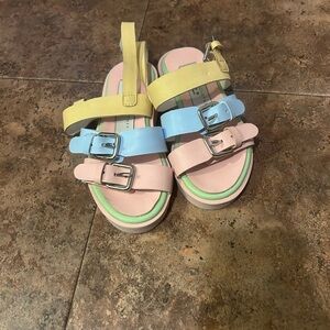 Stella McCartney Kids Pastel Multi-Color Buckle Sandals - Pink, Blue & Yellow